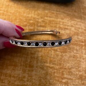 Vintage Roman Oval Hinged bracelet with black and clear rhinestones….EUC